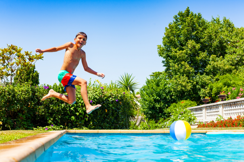 kid jumping in pool, pool heater repair